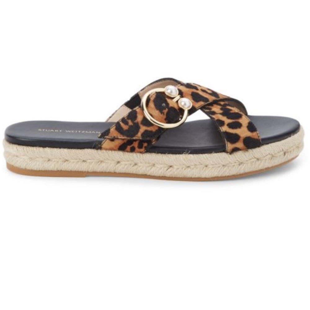 ✅STUART WEITZMAN Leopard-Print Calf Hair Espadrille Sandals Sz 9.5